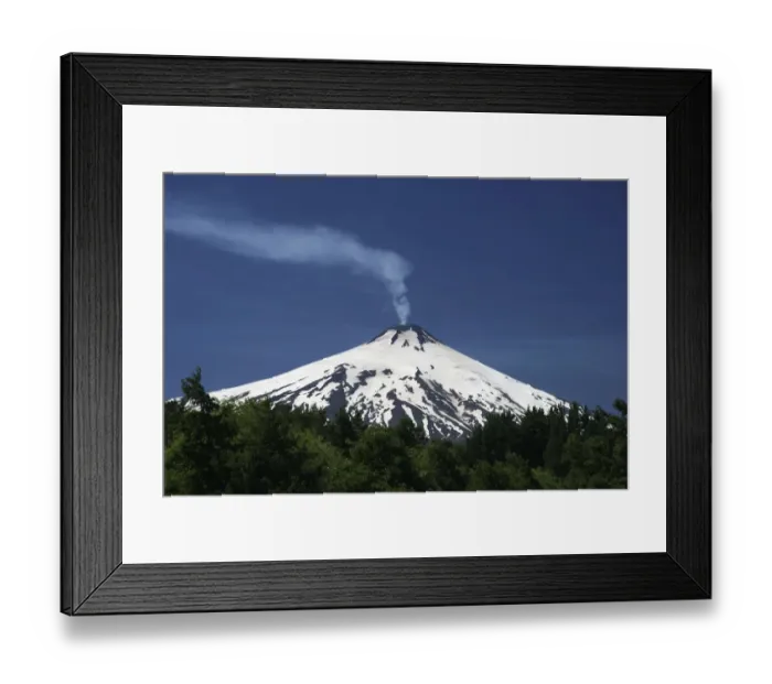 Framed Print : Volcanic smoke rising from Villarrica or Rucapillan Volcano, seen from Pucon, Chile Framed Print : Volcanic smoke rising from Villarrica or Rucapillan Volcano, seen from Pucon, Chile