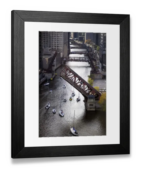 Framed Print : USA, Illinois, Chicago, elevated view of canal with yachts Framed Print : USA, Illinois, Chicago, elevated view of canal with yachts