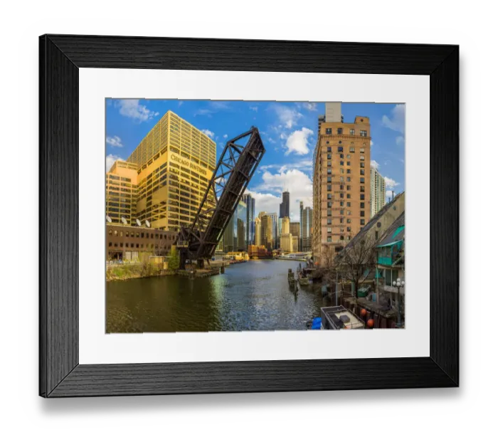 Framed Print : Chicago skyline from Kinzie street bridge Framed Print : Chicago skyline from Kinzie street bridge