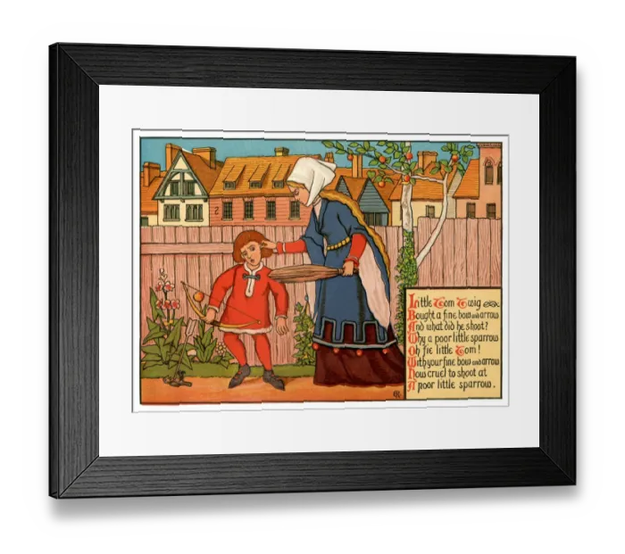 Framed Print : Little Tom Twig Bought a Fine Bow and Arrow - Victorian nursery rhyme illustration Framed Print : Little Tom Twig Bought a Fine Bow and Arrow - Victorian nursery rhyme illustration