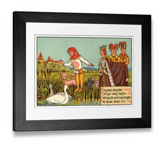 Framed Print : Gray goose and gander, Waft Your Wings Together - Victorian nursery rhyme illustration Framed Print : Gray goose and gander, Waft Your Wings Together - Victorian nursery rhyme illustration
