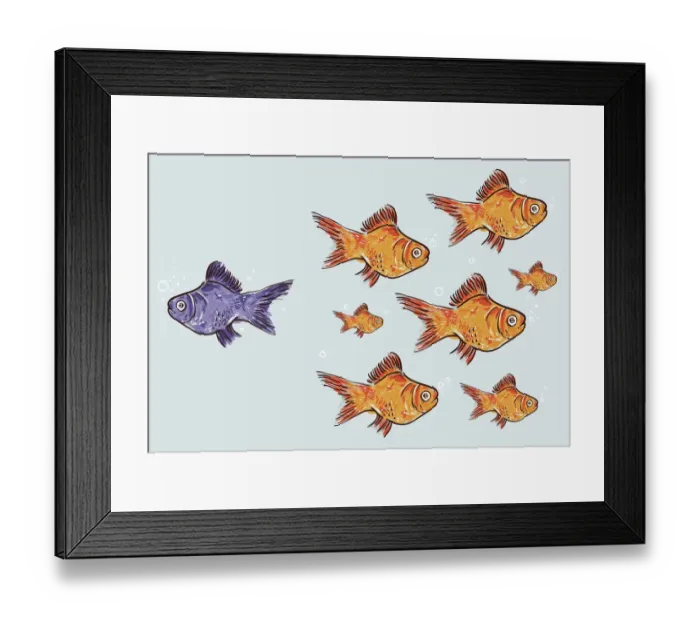 Framed Print : Violet goldfish standing out from the crowd Framed Print : Violet goldfish standing out from the crowd