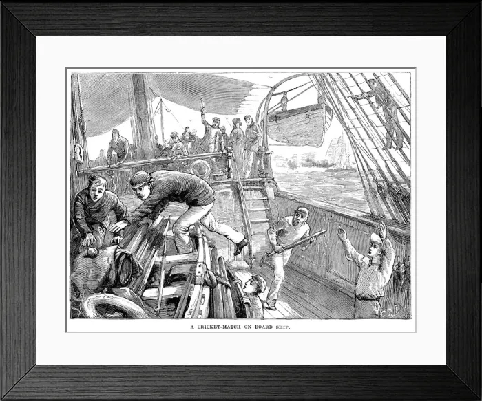 Framed Print : Cricket Match on Board Ship Framed Print : Cricket Match on Board Ship