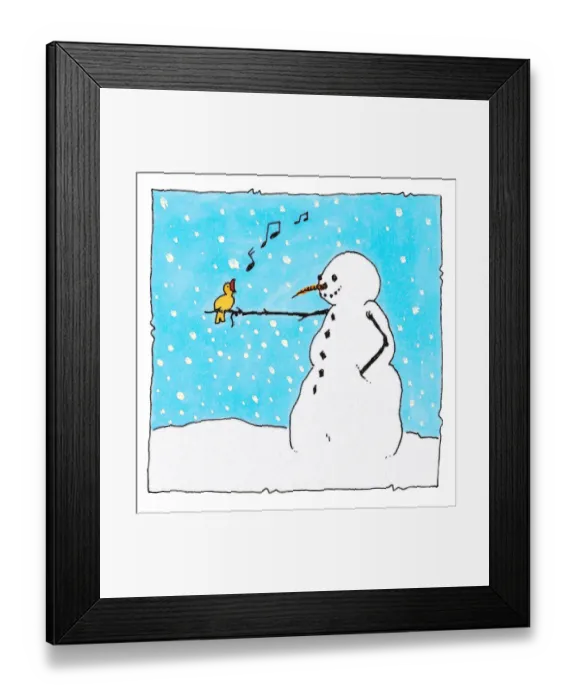 Framed Print : Snowman & Bird Framed Print : Snowman & Bird