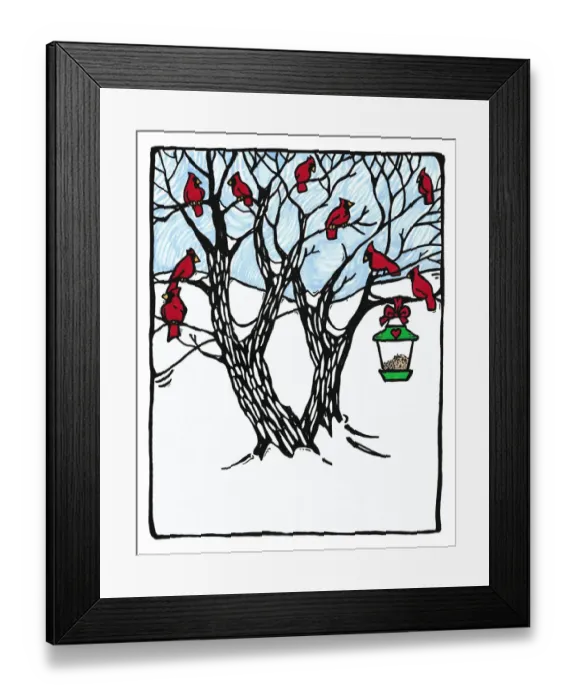Framed Print : Cardinals & Bird Feeder Framed Print : Cardinals & Bird Feeder