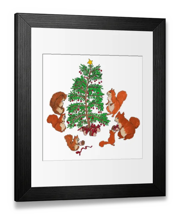 Framed Print : Squirrel Family Christmas Framed Print : Squirrel Family Christmas