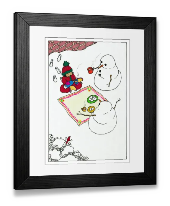 Framed Print : Picnic with Snowmen