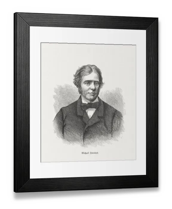 Framed Print : Michael Faraday (1791 - 1867), wood engraving, published in 1873 Framed Print : Michael Faraday (1791 - 1867), wood engraving, published in 1873
