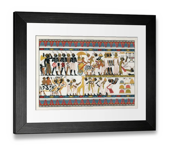 Framed Print : Nubian tribal chiefs offering gifts to the egyptian king 1380 B. C