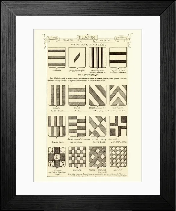 Framed Print : Heraldry, Examples of Coat of Arms, Shield patterns Framed Print : Heraldry, Examples of Coat of Arms, Shield patterns