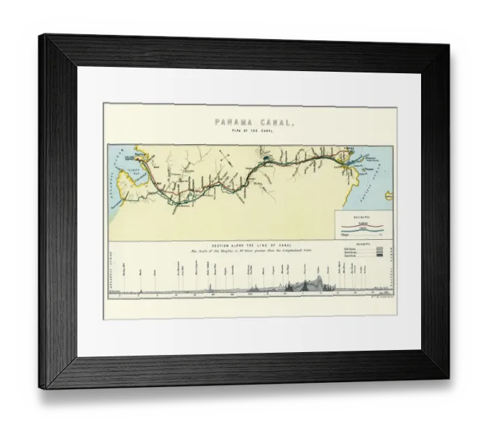 Framed Print : Map, Plan of the Panama Canal, 19th Century Framed Print : Map, Plan of the Panama Canal, 19th Century