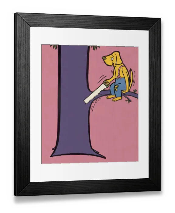 Framed Print : Dog Sawing Tree Branch Framed Print : Dog Sawing Tree Branch