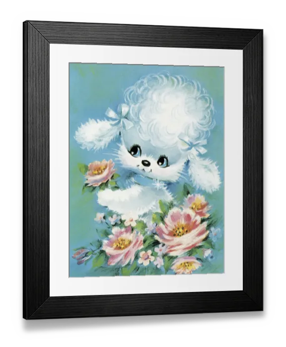 Framed Print : Poodle and Flowers Framed Print : Poodle and Flowers