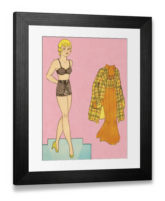 Framed Print : Woman in underwear with dress Framed Print : Woman in underwear with dress