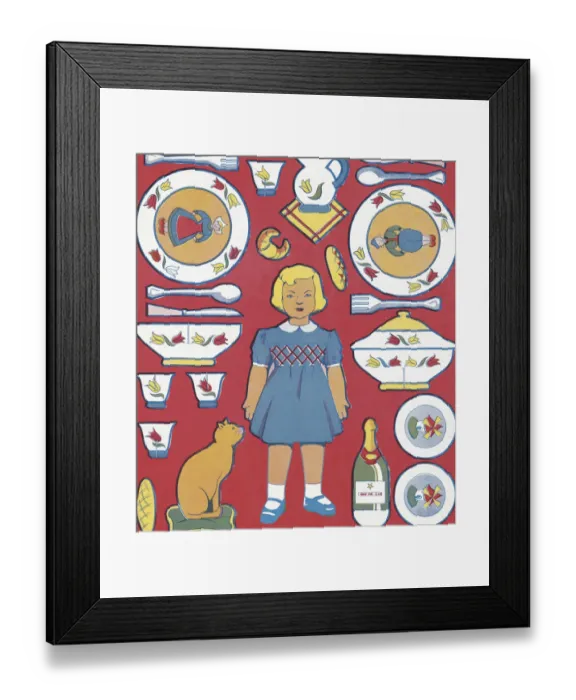 Framed Print : Girl and Play Dishes Framed Print : Girl and Play Dishes