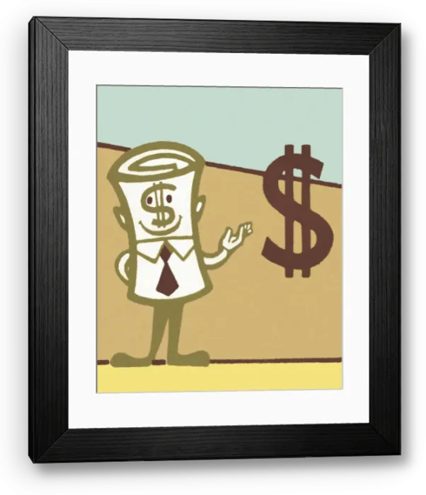 Framed Print : Money Roll and Dollar Sign Framed Print : Money Roll and Dollar Sign