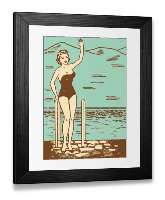 Framed Print : Woman Waving by the Side of a Pool Framed Print : Woman Waving by the Side of a Pool