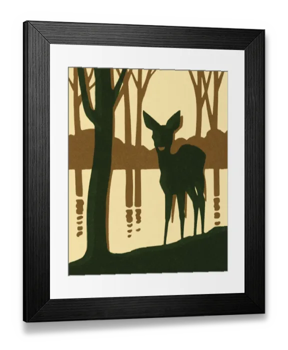 Framed Print : Deer Standing By a Lake Framed Print : Deer Standing By a Lake