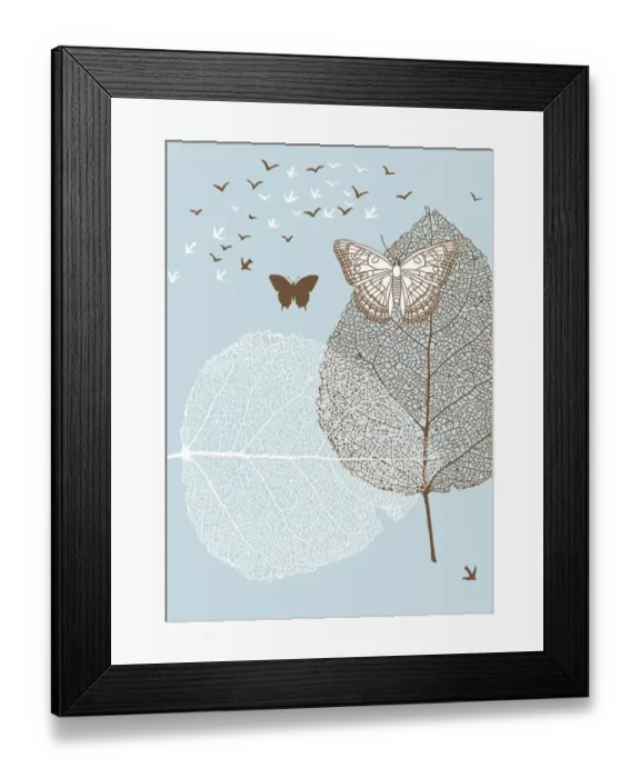 Framed Print : Butterflies; Leaves; Birds Framed Print : Butterflies; Leaves; Birds