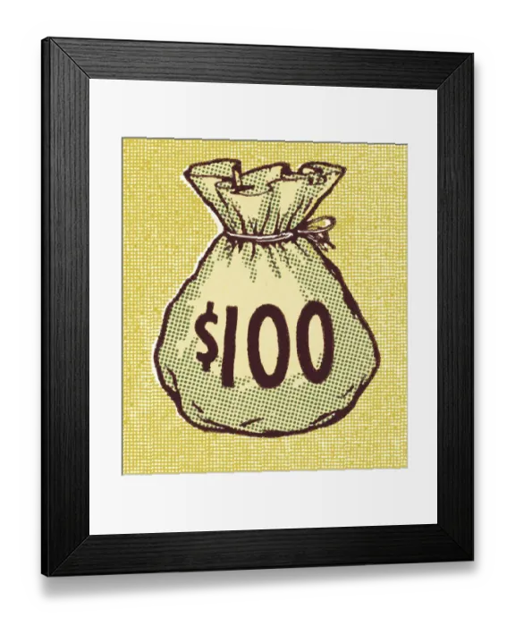 Framed Print : One Hundred Dollar Money Bag Framed Print : One Hundred Dollar Money Bag
