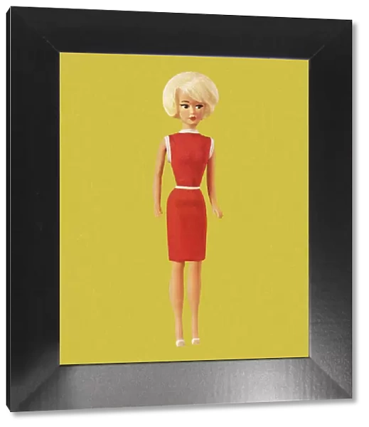 Blonde Fashion Doll Wearing Red Dress