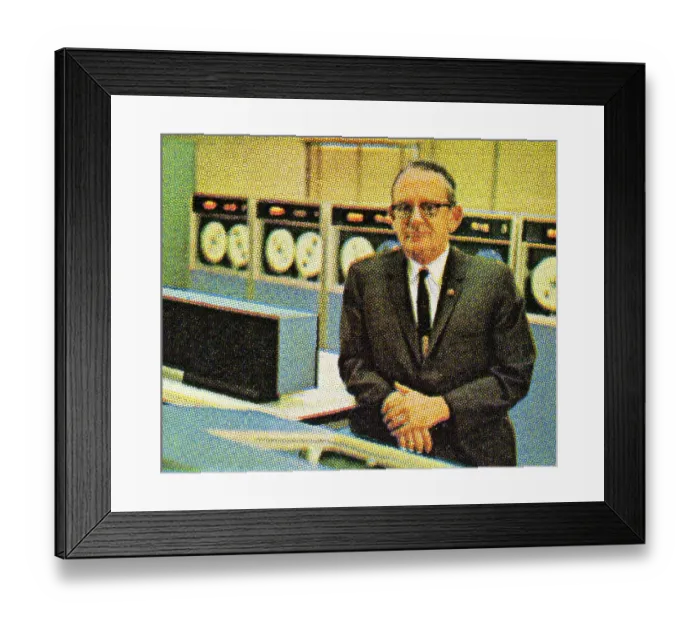 Framed Print : Man Sitting in Old Style Computer Room Framed Print : Man Sitting in Old Style Computer Room