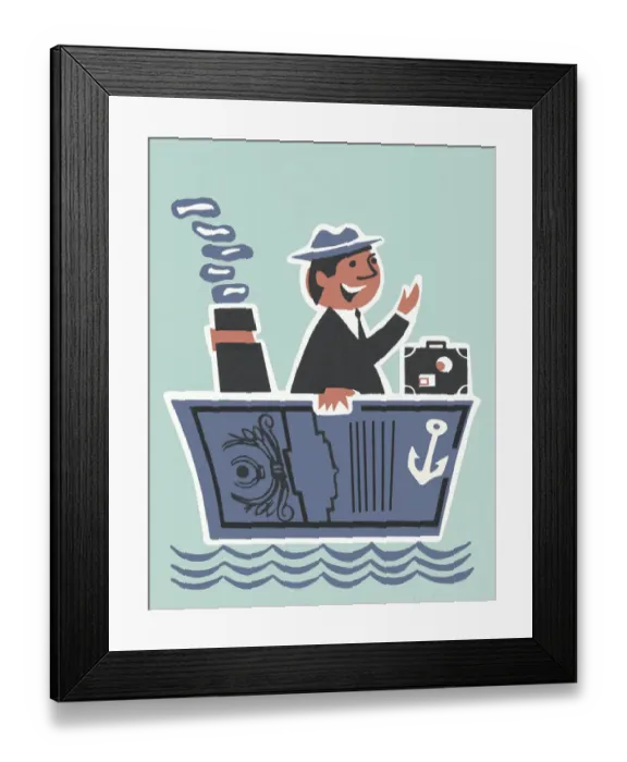 Framed Print : Happy Man in a Boat Framed Print : Happy Man in a Boat