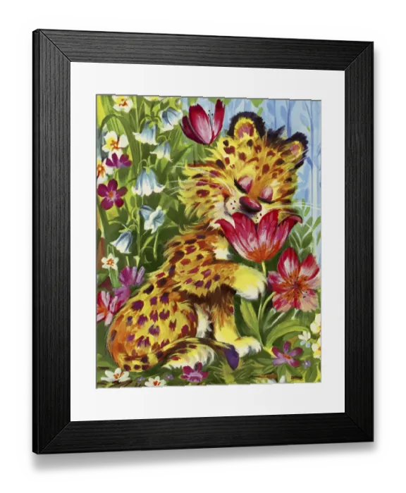 Framed Print : Cute Little Leopard in a Garden Framed Print : Cute Little Leopard in a Garden