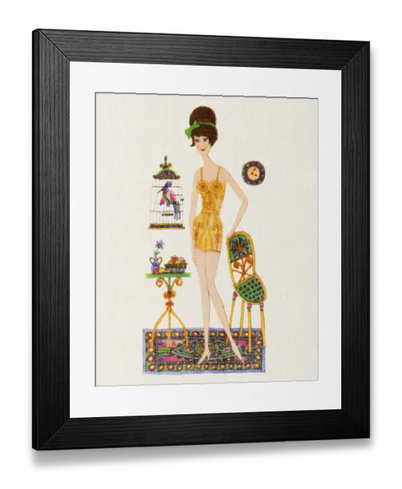 Framed Print : Woman Standing by a Birdcage Framed Print : Woman Standing by a Birdcage