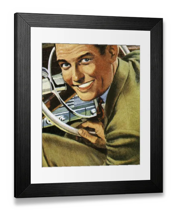 Framed Print : Closeup of a Man at a Steering Wheel Framed Print : Closeup of a Man at a Steering Wheel