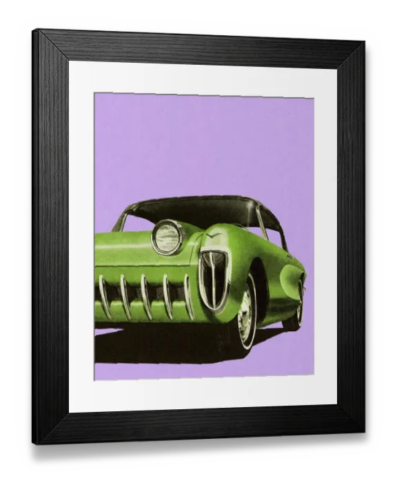 Framed Print : Front View of Unique Green Car Framed Print : Front View of Unique Green Car