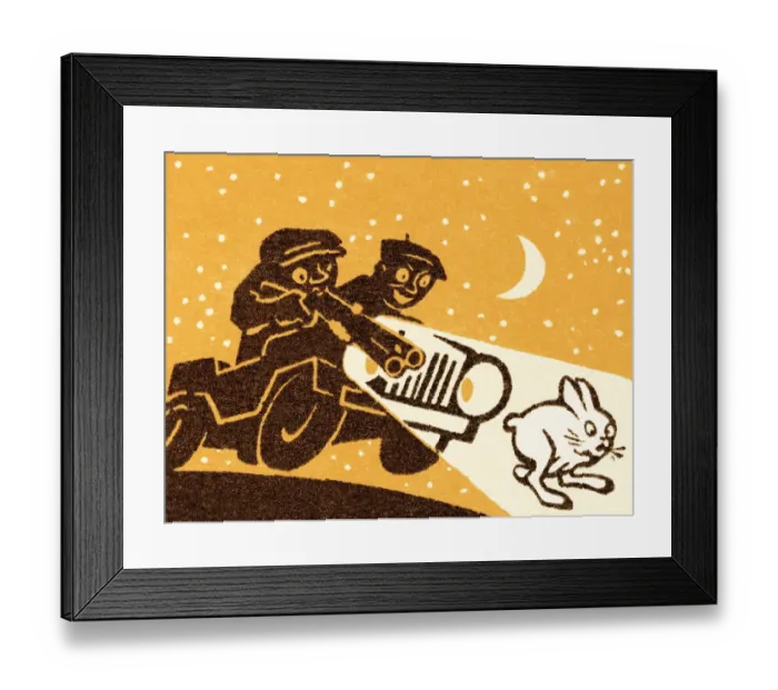 Framed Print : Hunters chasing a rabbit Framed Print : Hunters chasing a rabbit