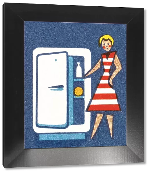 Woman with refrigerator