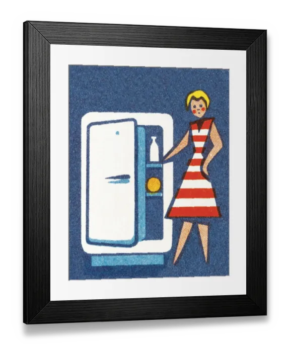 Framed Print : Woman with refrigerator Framed Print : Woman with refrigerator