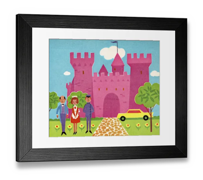 Framed Print : Staff in Front of Pink Castle