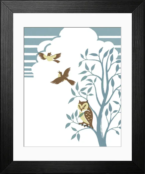 Framed Print : Birds and Owl in Tree Framed Print : Birds and Owl in Tree