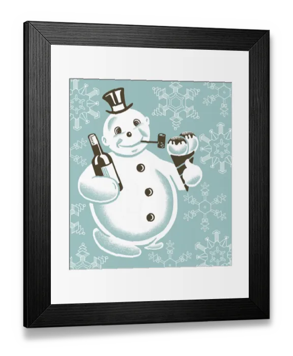 Framed Print : Snowman With Bottle Framed Print : Snowman With Bottle
