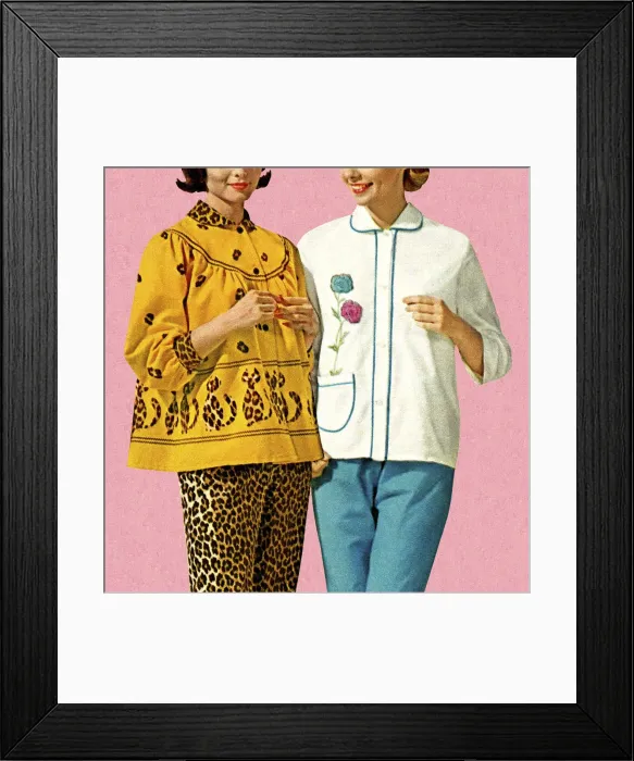 Framed Print : Woman in Leopard Outfit With Woman in Blue Outfit Framed Print : Woman in Leopard Outfit With Woman in Blue Outfit