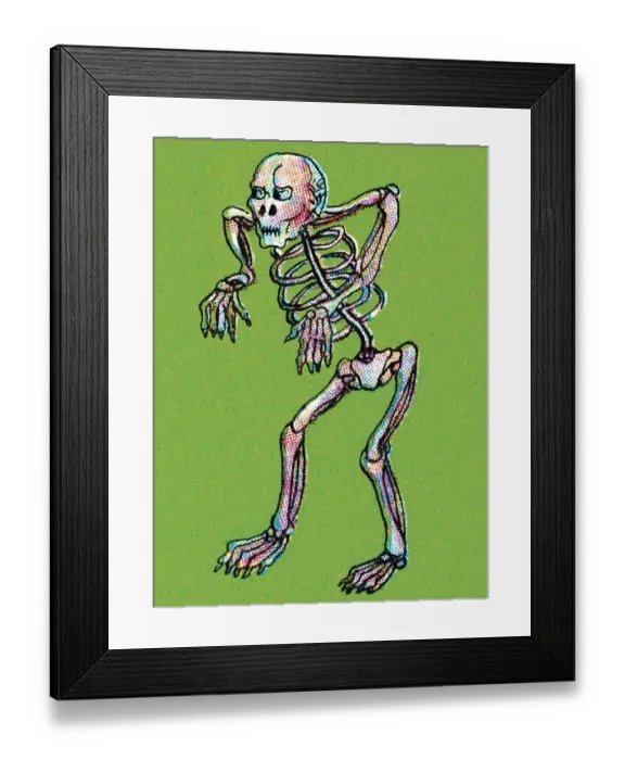 Framed Print : Skeleton Illustration on green backgroun Framed Print : Skeleton Illustration on green backgroun