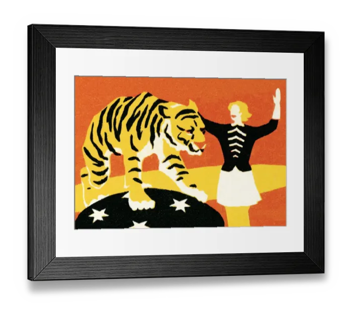 Framed Print : Circus woman with tiger Framed Print : Circus woman with tiger