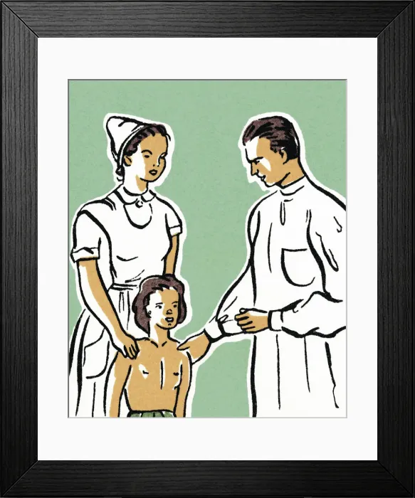 Framed Print : Child with a Doctor and Nurse Framed Print : Child with a Doctor and Nurse