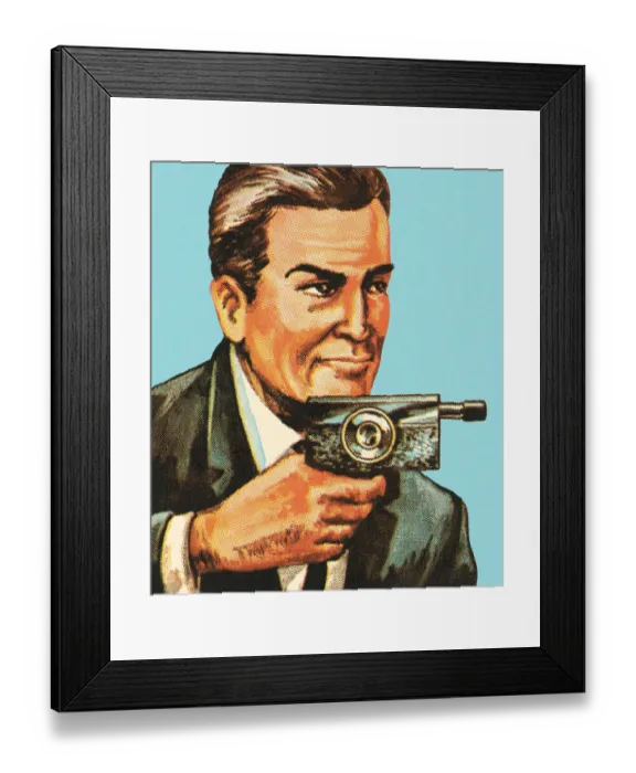 Framed Print : Man with Spy Gun Camera Framed Print : Man with Spy Gun Camera