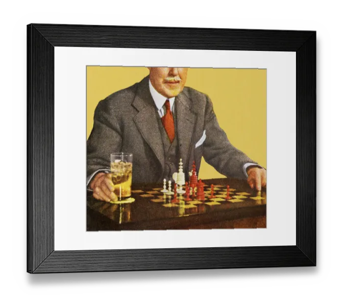 Framed Print : Man With Drink Playing Chess Framed Print : Man With Drink Playing Chess