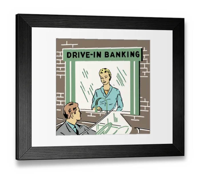 Framed Print : Drive-In Banking Framed Print : Drive-In Banking