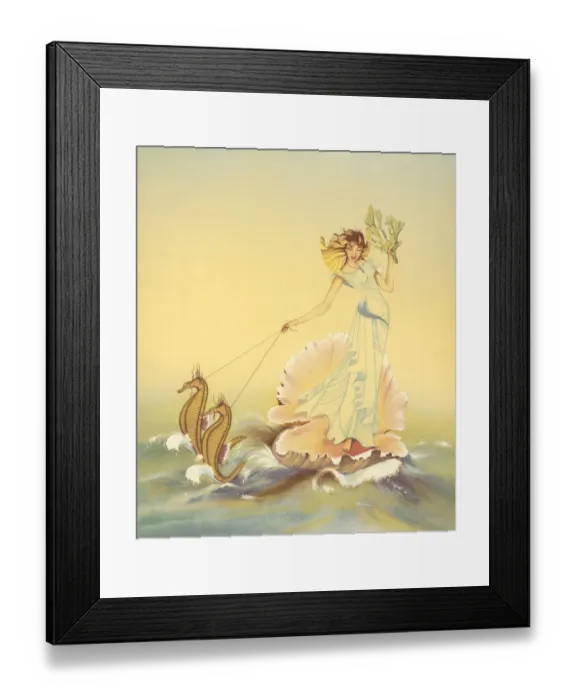 Framed Print : Fairy Riding a Seashell with Seahorses Framed Print : Fairy Riding a Seashell with Seahorses