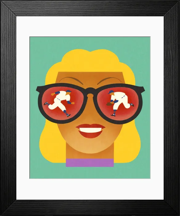 Framed Print : Woman Seeing Baseball Players in Her Glasses Framed Print : Woman Seeing Baseball Players in Her Glasses