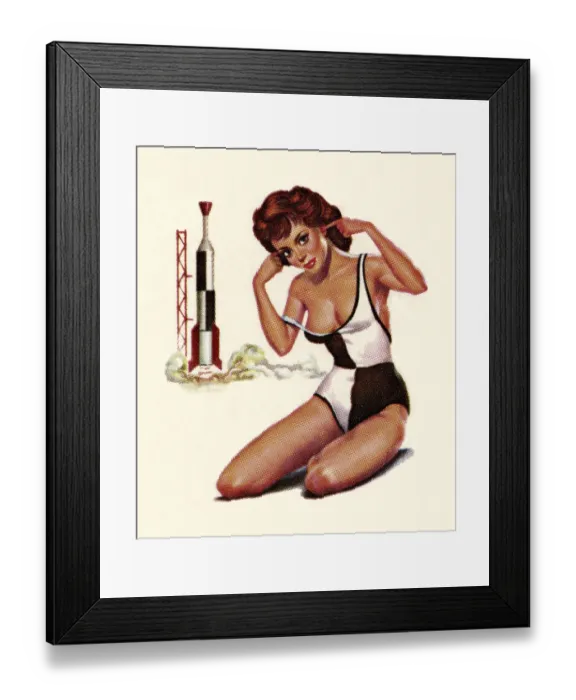 Framed Print : Woman Plugging Ears With Rocket Framed Print : Woman Plugging Ears With Rocket