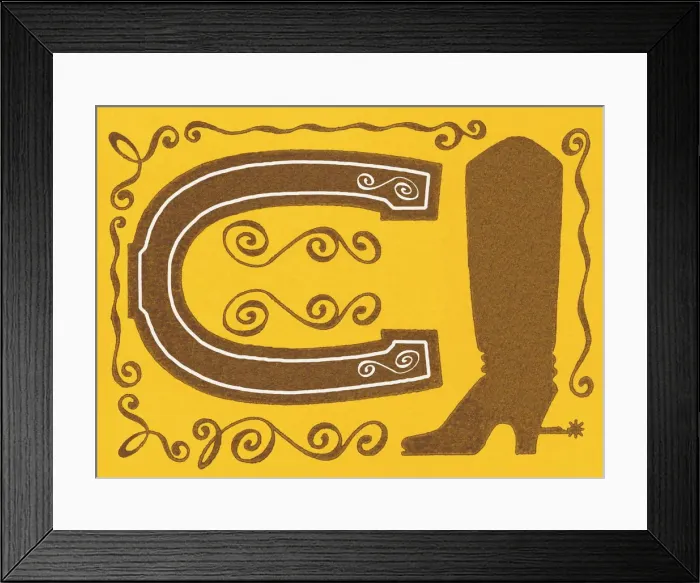Framed Print : Horse shoe and cowboy boot Framed Print : Horse shoe and cowboy boot