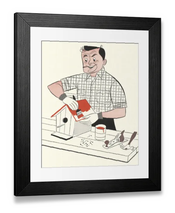 Framed Print : Man Making a Birdhouse Framed Print : Man Making a Birdhouse