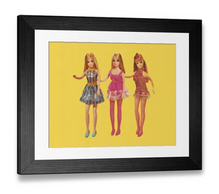 Framed Print : Three Dolls Wearing Minidresses Framed Print : Three Dolls Wearing Minidresses